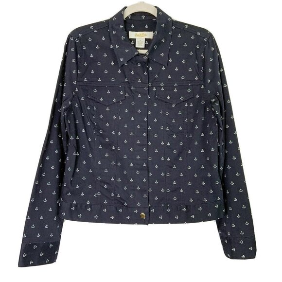Peck and Peck Shirt Jacket Womens Size 10 Navy Anchors - Picture 1 of 7